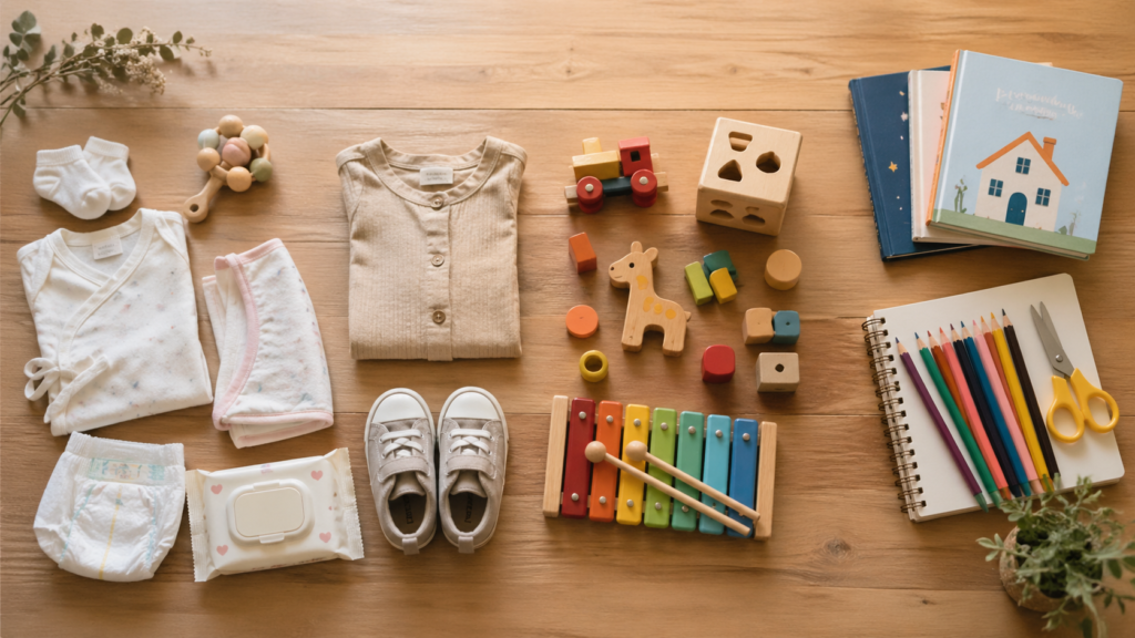 乳児期から幼児期までの成長をイメージした子ども用品